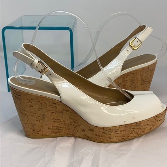 Stuart Weitzman Sz 9.5 Cork Wedge White Slingback - Picture 5 of 8